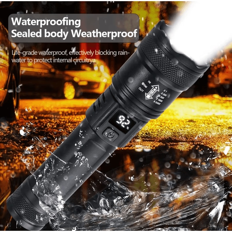 USB Charging Tactical Flashlight With BuiltIn Battery 2000LM High Power Torch With Display Zoom R 1