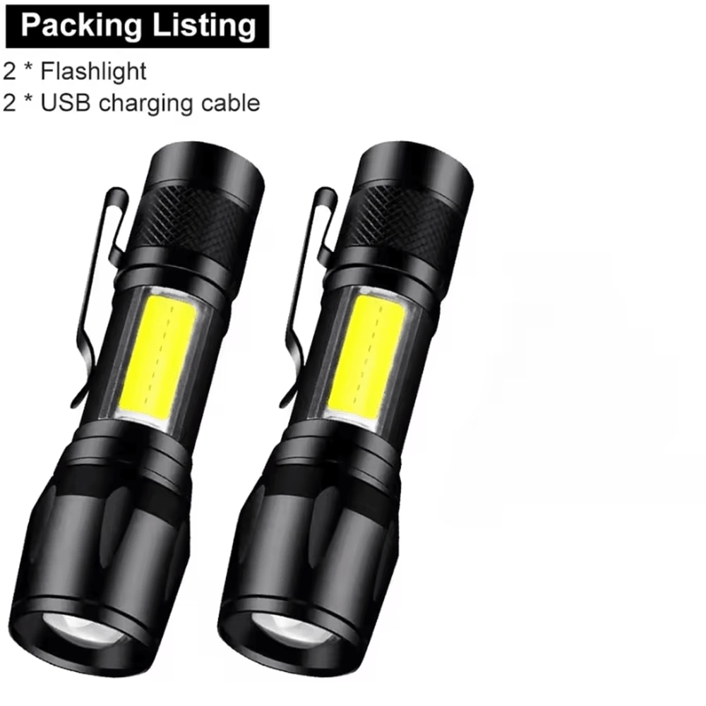 USB Rechargeable Mini Flashlight With COB XPE Torches Portable BuiltIn Battery Zoomable Small Tor 11