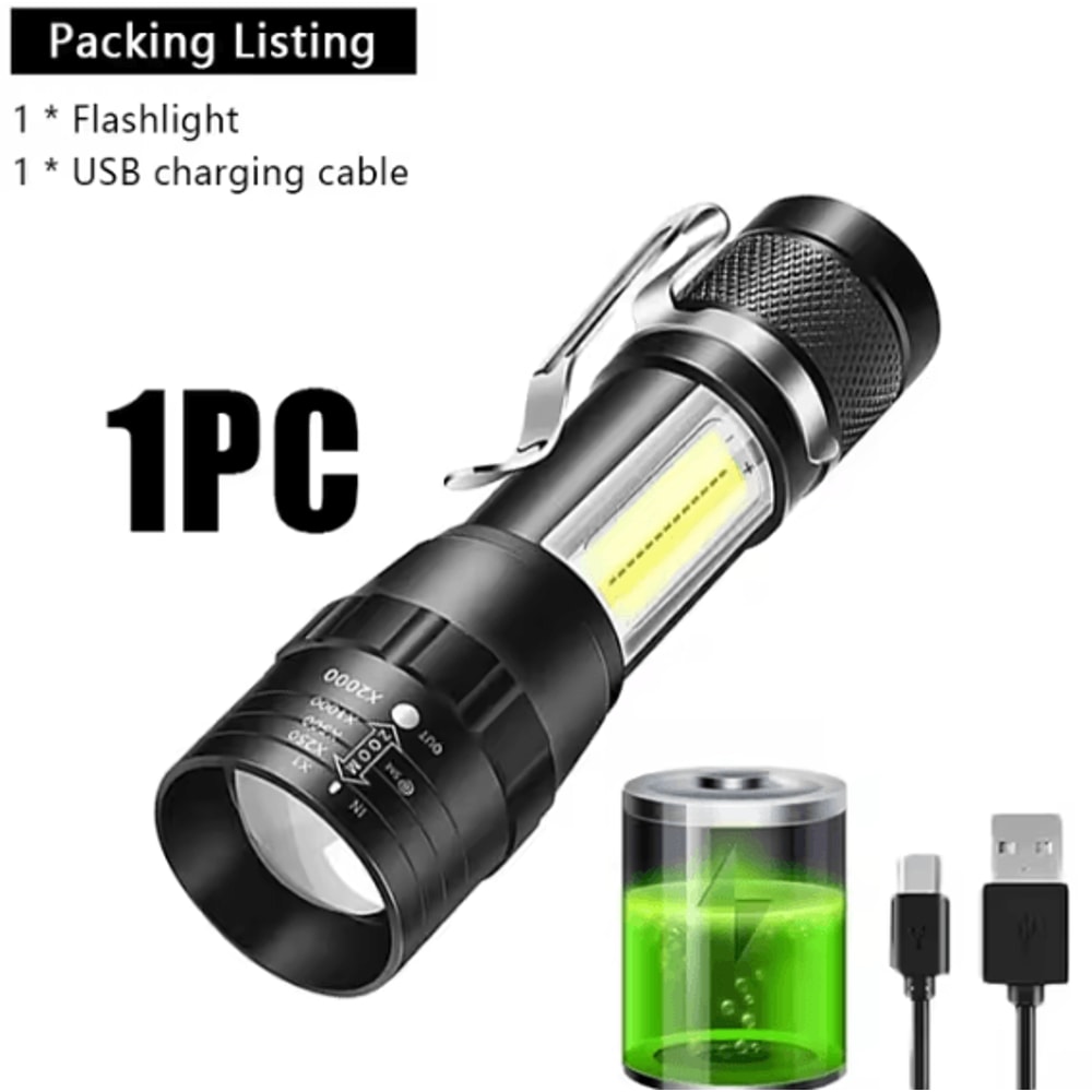 USB Rechargeable Mini Flashlight With COB XPE Torches Portable BuiltIn Battery Zoomable Small Tor 5