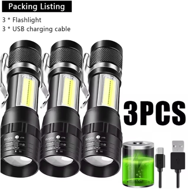 USB Rechargeable Mini Flashlight With COB XPE Torches Portable BuiltIn Battery Zoomable Small Tor 7