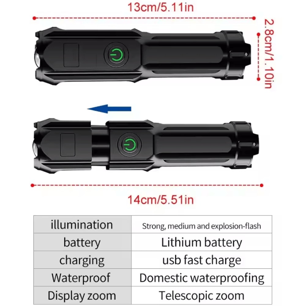 Rechargeable Tactical Flashlight 100000 Lumen LED Torch With USB Waterproof Zoom For Fishing Hunt 5