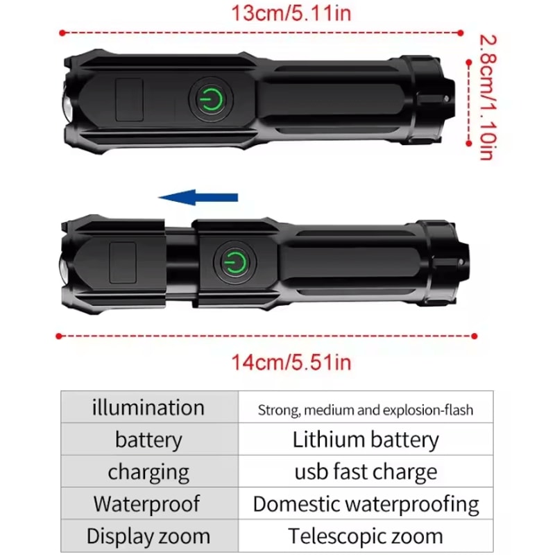 Rechargeable Tactical Flashlight 100000 Lumen LED Torch With USB Waterproof Zoom For Fishing Hunt 5
