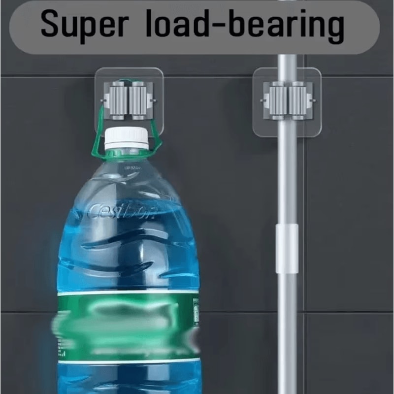 Mop Storage Rack Wall Mounted Broom Holder With PunchFree Storage Hooks For Space Saving Cleaning 2