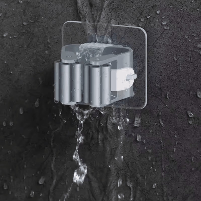 Mop Storage Rack Wall Mounted Broom Holder With PunchFree Storage Hooks For Space Saving Cleaning 3