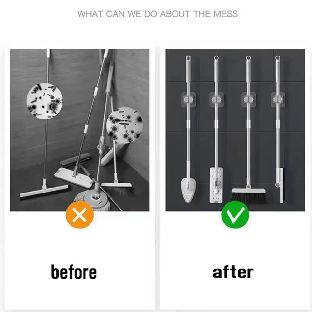Mop Storage Rack Wall Mounted Broom Holder With PunchFree Storage Hooks For Space Saving Cleaning 4
