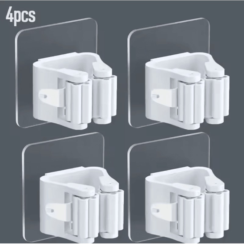 Mop Storage Rack Wall Mounted Broom Holder With PunchFree Storage Hooks For Space Saving Cleaning 6