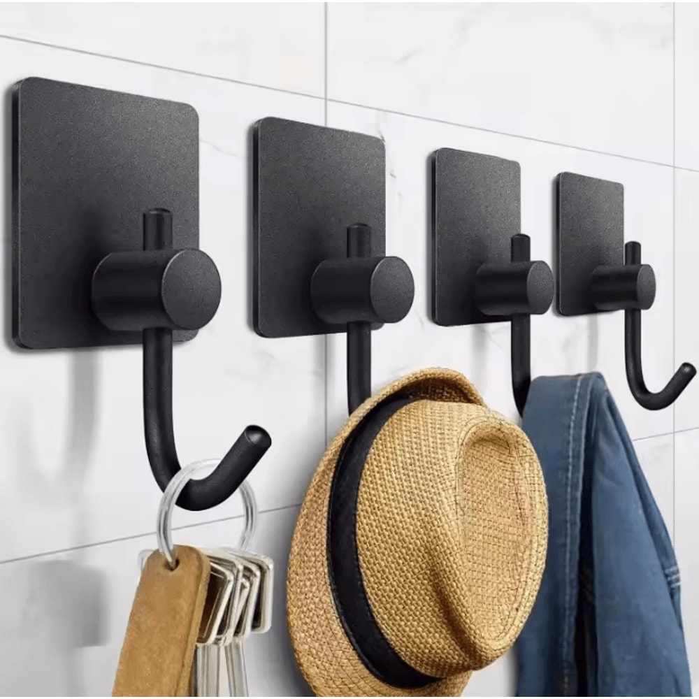 4 Pcs Stainless Steel Wall Hooks Adhesive Bathroom Robe Hooks MultiPurpose Hanger Hooks For Towel 1
