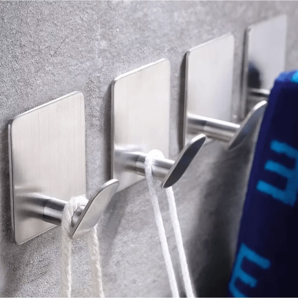 4 Pcs Stainless Steel Wall Hooks Adhesive Bathroom Robe Hooks MultiPurpose Hanger Hooks For Towel 2