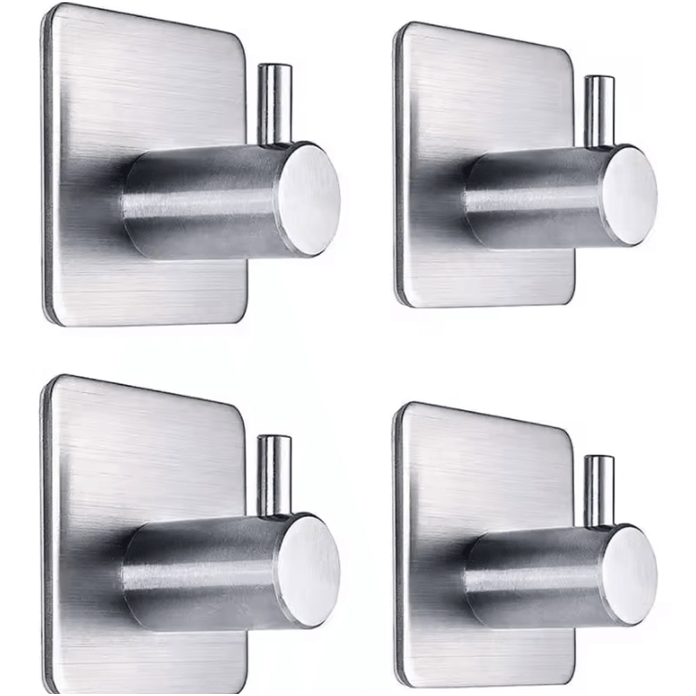4 Pcs Stainless Steel Wall Hooks Adhesive Bathroom Robe Hooks MultiPurpose Hanger Hooks For Towel 4