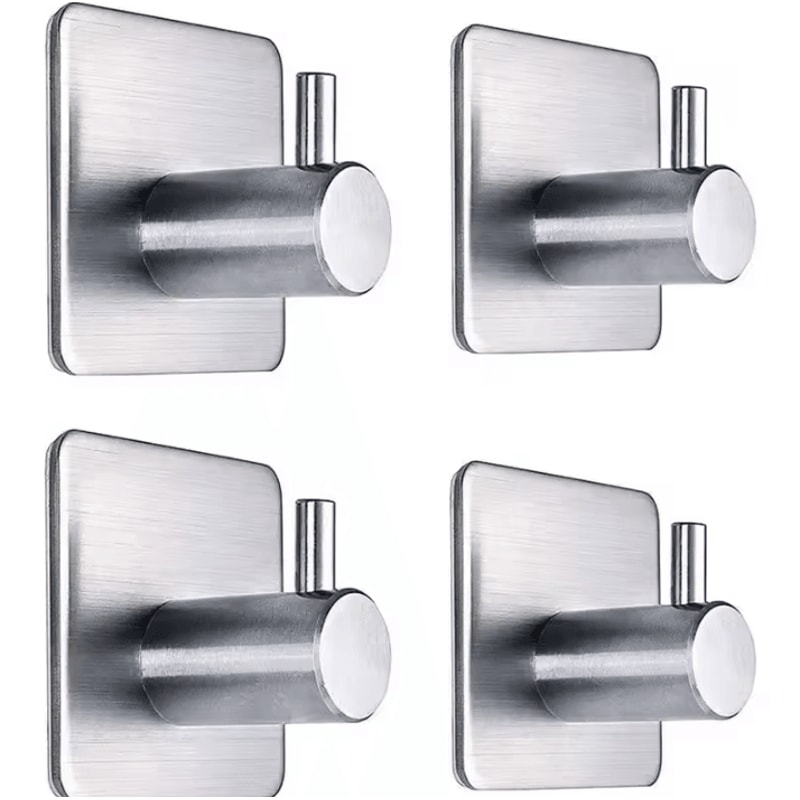 4 Pcs Stainless Steel Wall Hooks Adhesive Bathroom Robe Hooks MultiPurpose Hanger Hooks For Towel 4