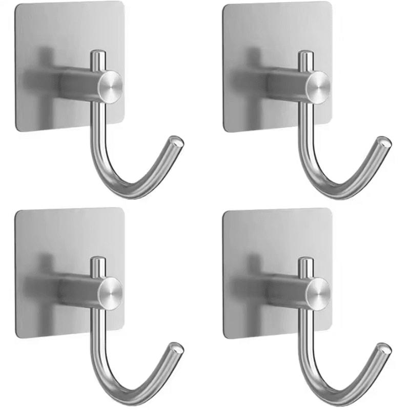 4 Pcs Stainless Steel Wall Hooks Adhesive Bathroom Robe Hooks MultiPurpose Hanger Hooks For Towel 8