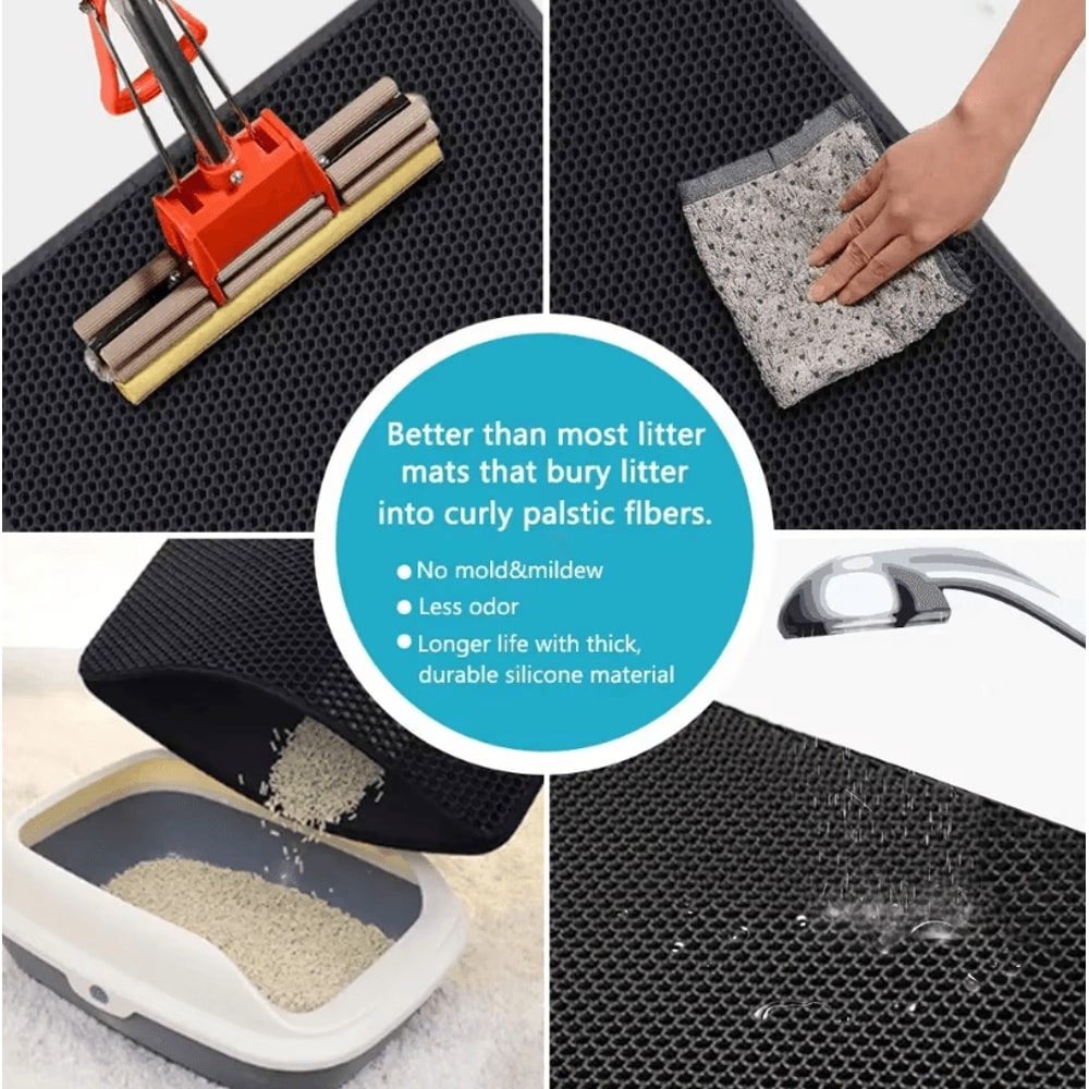 Cat Litter Mat Double Layer Waterproof Pet Pad With NonSlip Sand Catcher Washable Clean Mat 2