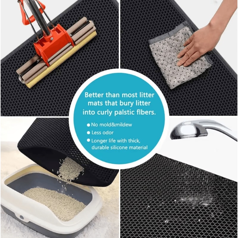 Cat Litter Mat Double Layer Waterproof Pet Pad With NonSlip Sand Catcher Washable Clean Mat 2