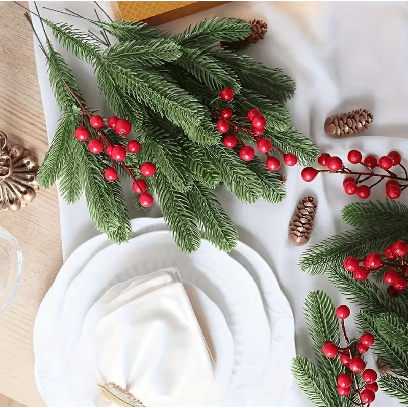 20 Pcs Artificial Pine Branches Christmas Tree Decoration And DIY Holiday Greenery For Winter Table 2