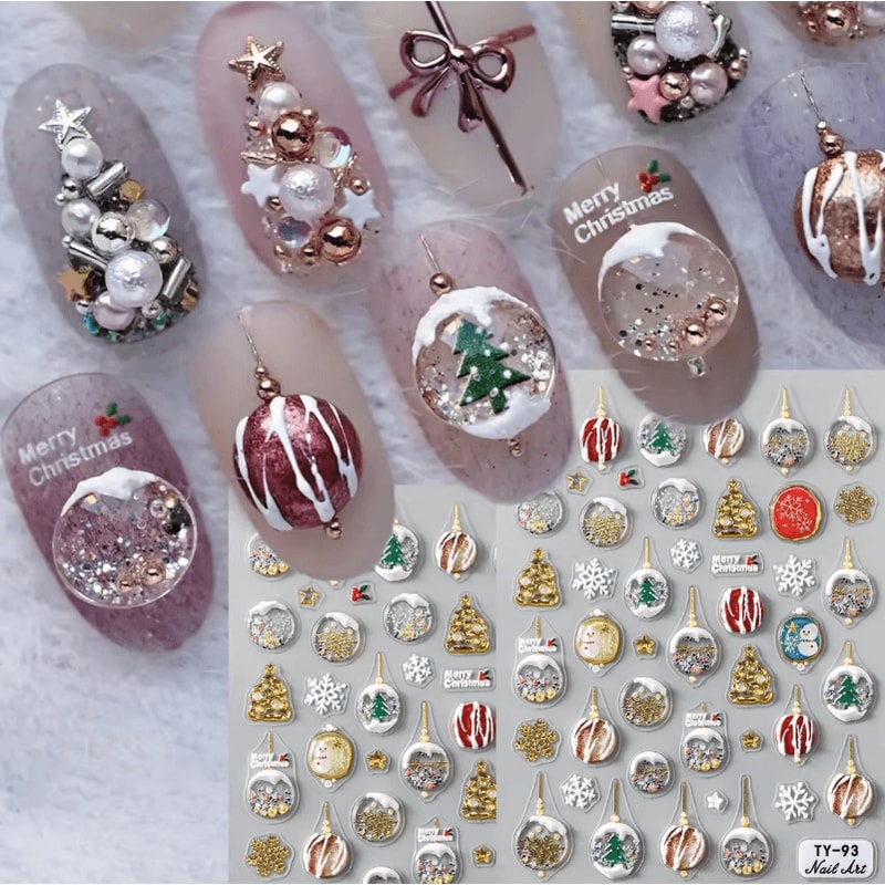 5D Christmas Nail Stickers Embossed Xmas Nail Art Decoration Sliders For Holiday Manicure And Festi 0