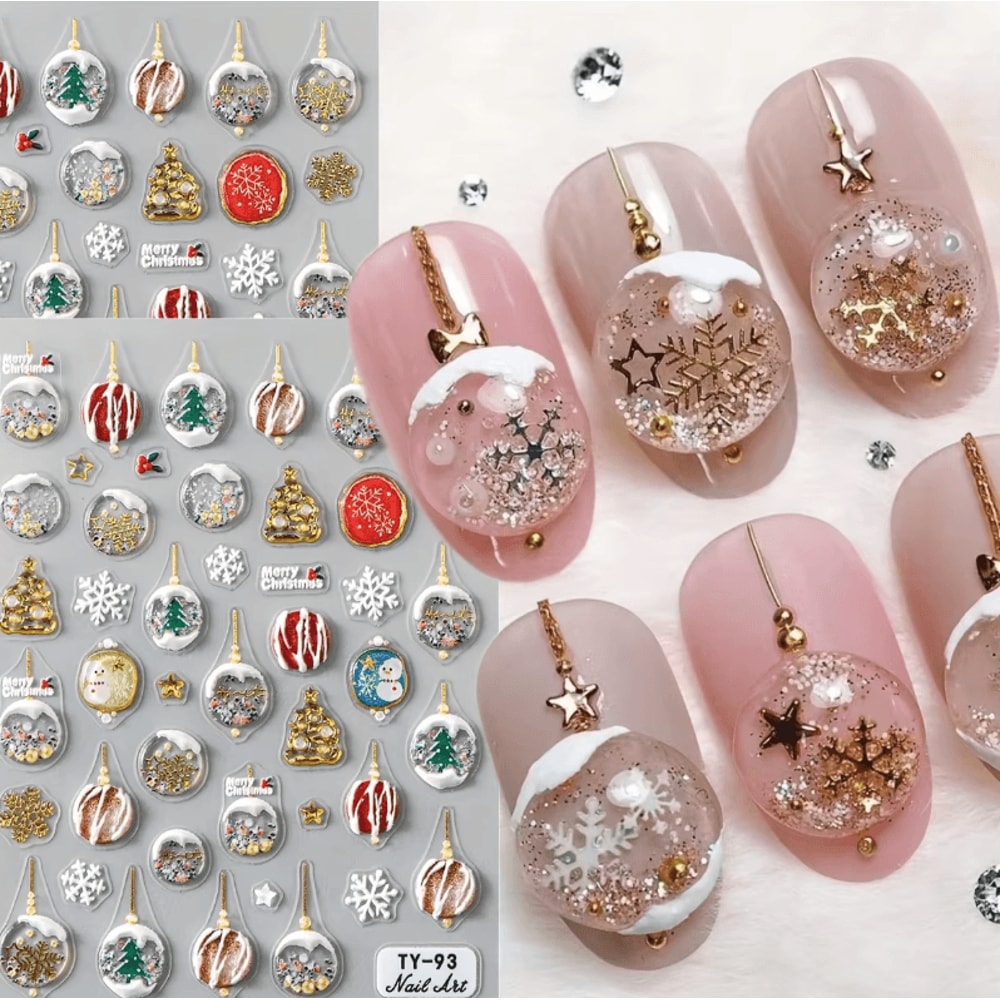 5D Christmas Nail Stickers Embossed Xmas Nail Art Decoration Sliders For Holiday Manicure And Festi 3