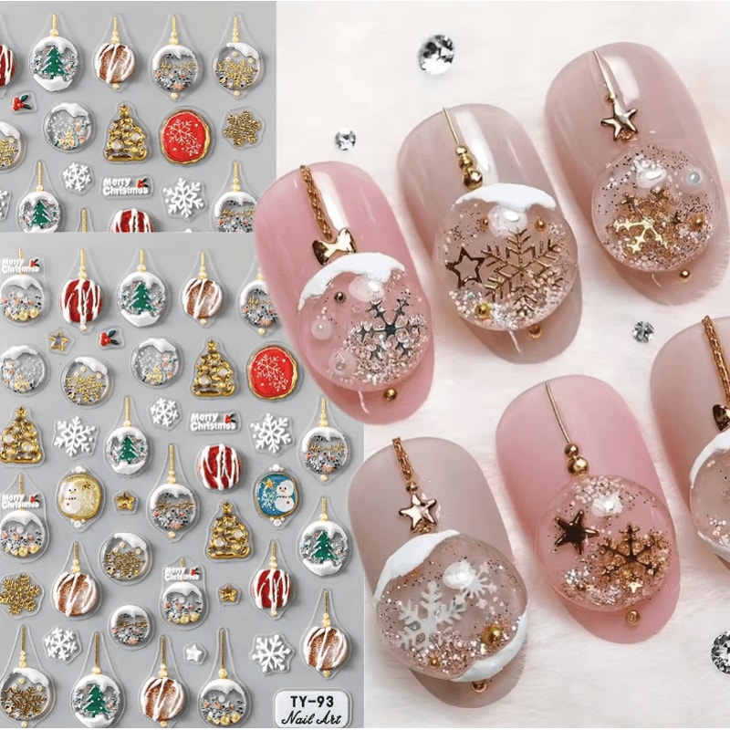 5D Christmas Nail Stickers Embossed Xmas Nail Art Decoration Sliders For Holiday Manicure And Festi 3
