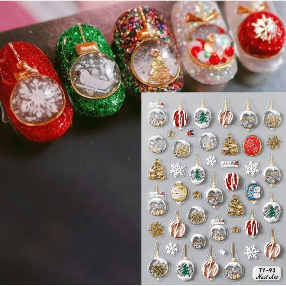 5D Christmas Nail Stickers Embossed Xmas Nail Art Decoration Sliders For Holiday Manicure And Festi 4