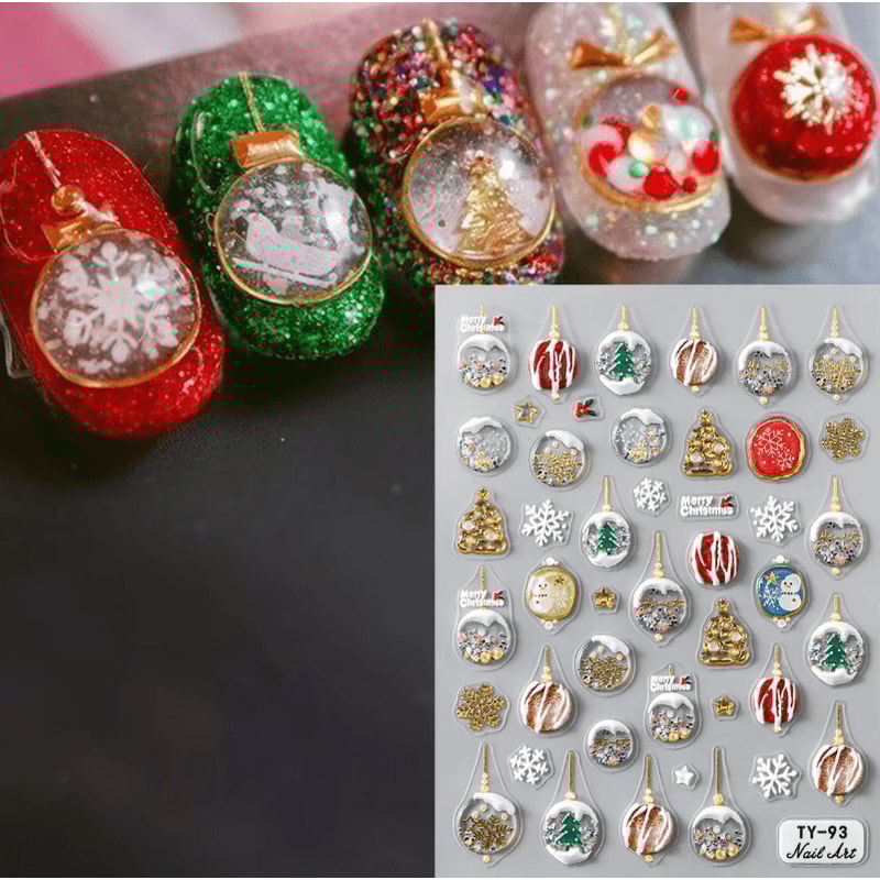 5D Christmas Nail Stickers Embossed Xmas Nail Art Decoration Sliders For Holiday Manicure And Festi 4