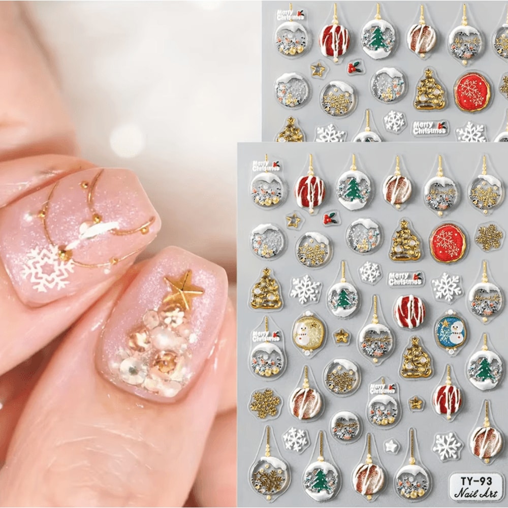 5D Christmas Nail Stickers Embossed Xmas Nail Art Decoration Sliders For Holiday Manicure And Festi 2