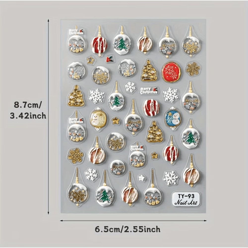 5D Christmas Nail Stickers Embossed Xmas Nail Art Decoration Sliders For Holiday Manicure And Festi 5