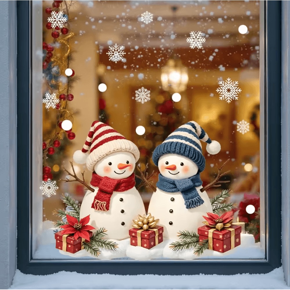 Christmas Window Clings Snowman Static Cling Decal For Holiday Home Office Storefront Windows 0