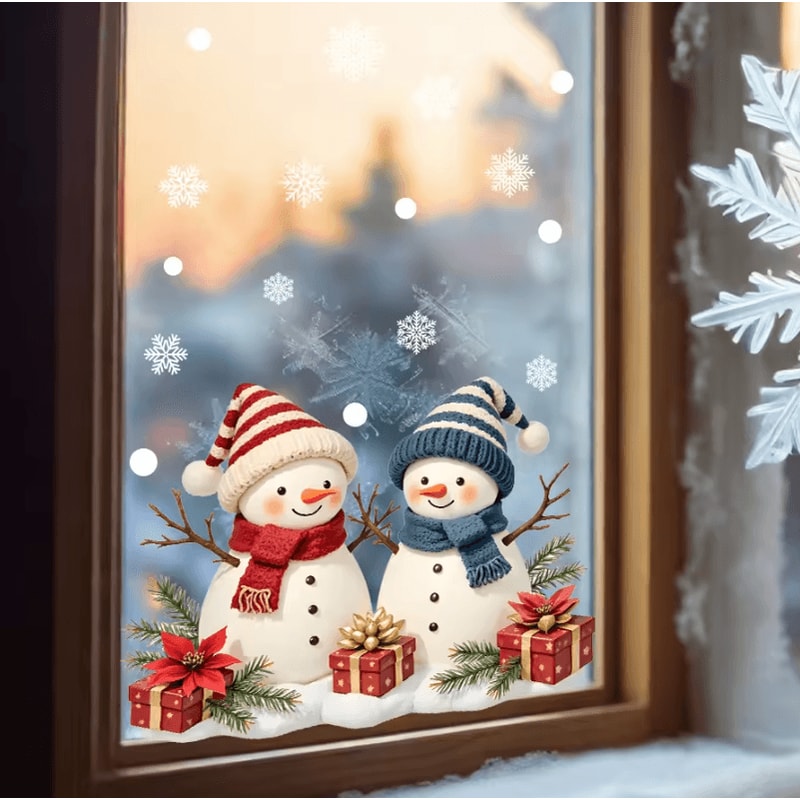 Christmas Window Clings Snowman Static Cling Decal For Holiday Home Office Storefront Windows 3