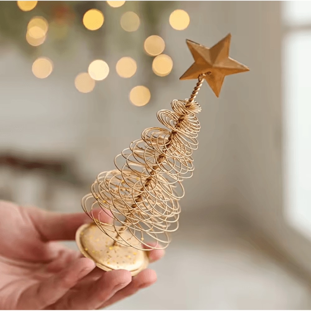 Iron Christmas Tree Ornament Golden Holiday Home Decoration Festive Tabletop Xmas Figurine 2