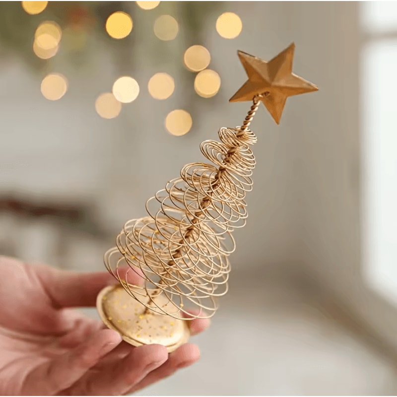 Iron Christmas Tree Ornament Golden Holiday Home Decoration Festive Tabletop Xmas Figurine 2