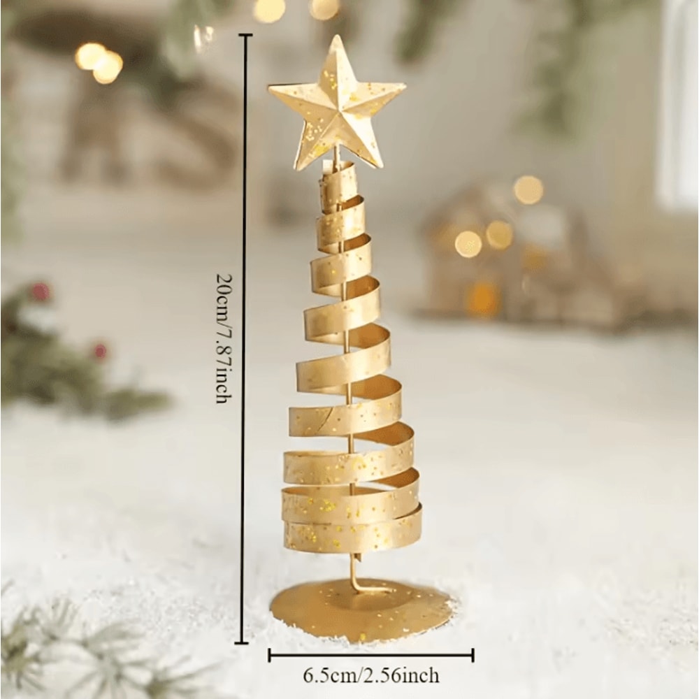 Iron Christmas Tree Ornament Golden Holiday Home Decoration Festive Tabletop Xmas Figurine 3