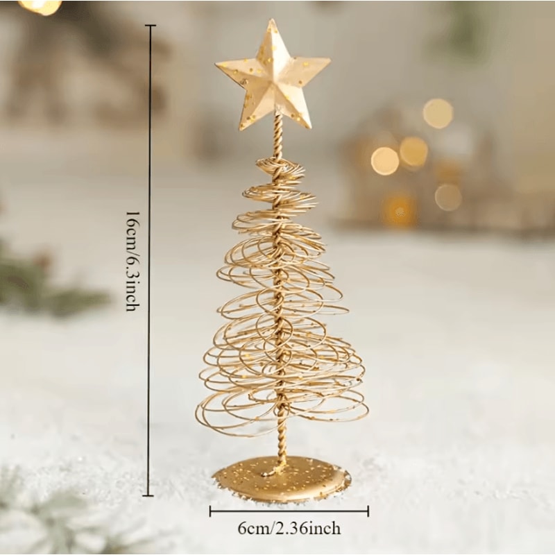 Iron Christmas Tree Ornament Golden Holiday Home Decoration Festive Tabletop Xmas Figurine 4
