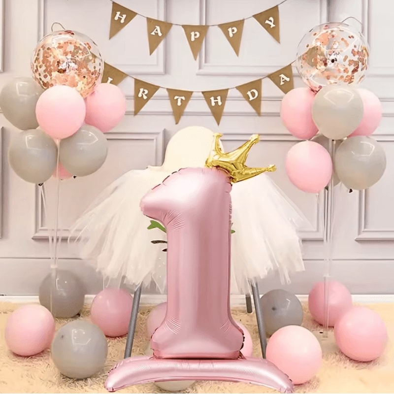 Elegant 40 Inch Number Balloons Princess Birthday Balloons With Pink Crown Balloons For Party Deco 3