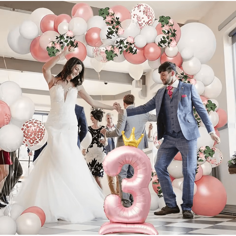 Elegant 40 Inch Number Balloons Princess Birthday Balloons With Pink Crown Balloons For Party Deco 4