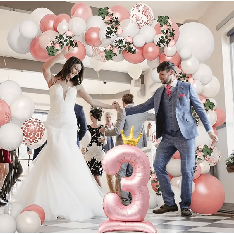 Elegant 40 Inch Number Balloons Princess Birthday Balloons With Pink Crown Balloons For Party Deco 4