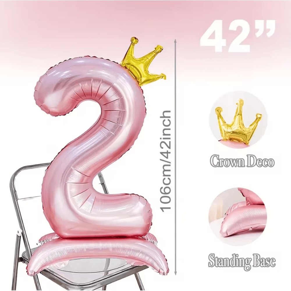Elegant 40 Inch Number Balloons Princess Birthday Balloons With Pink Crown Balloons For Party Deco 5