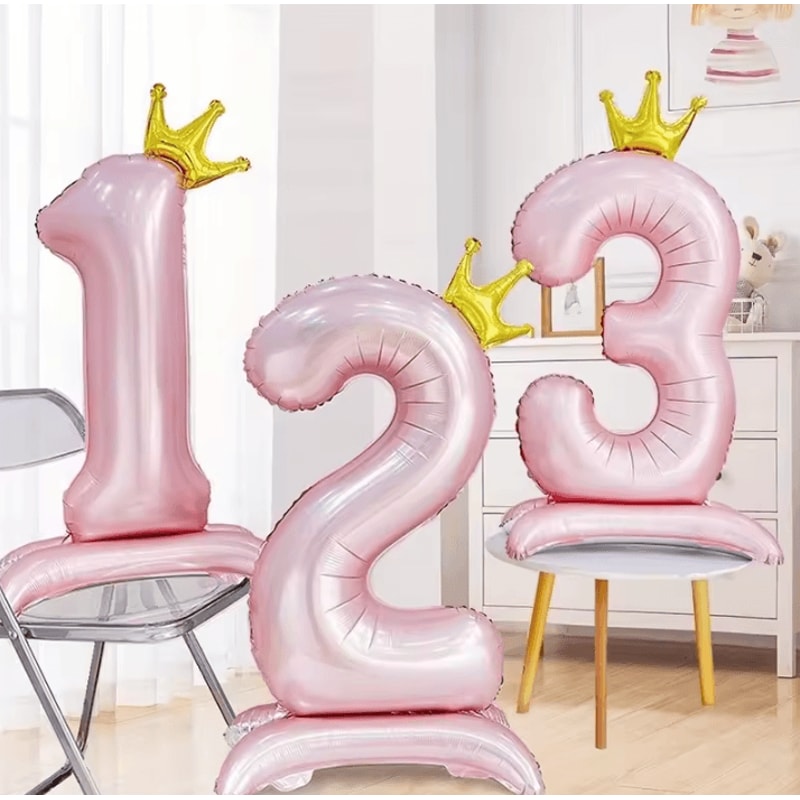 Elegant 40 Inch Number Balloons Princess Birthday Balloons With Pink Crown Balloons For Party Deco 0