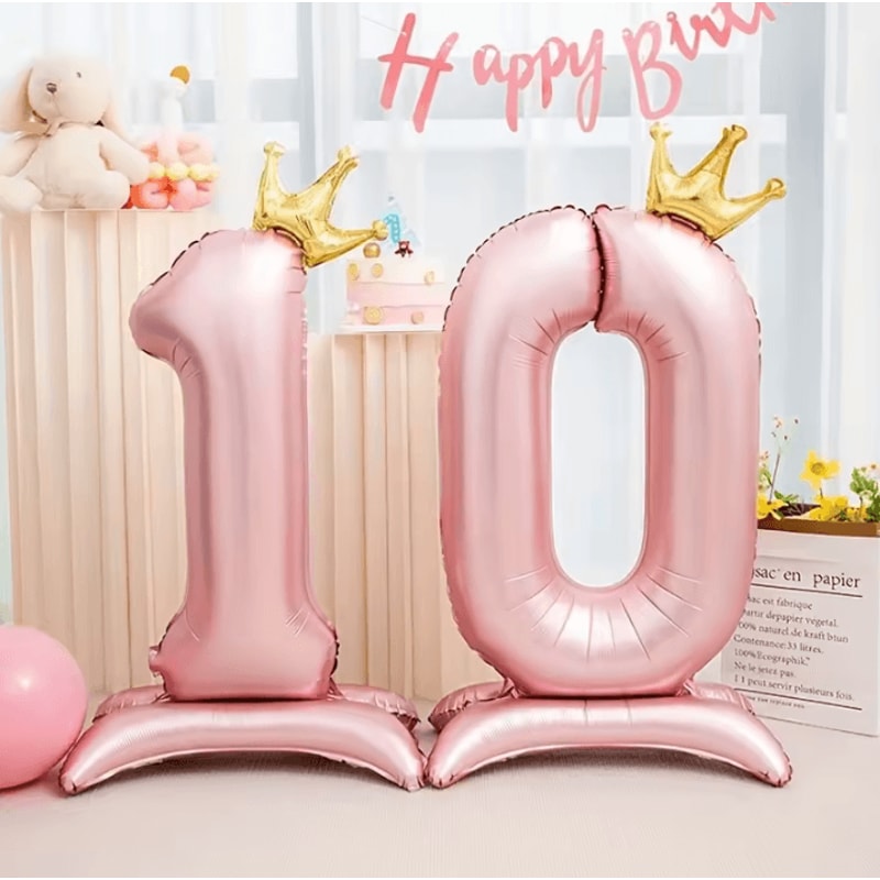 Elegant 40 Inch Number Balloons Princess Birthday Balloons With Pink Crown Balloons For Party Deco 1