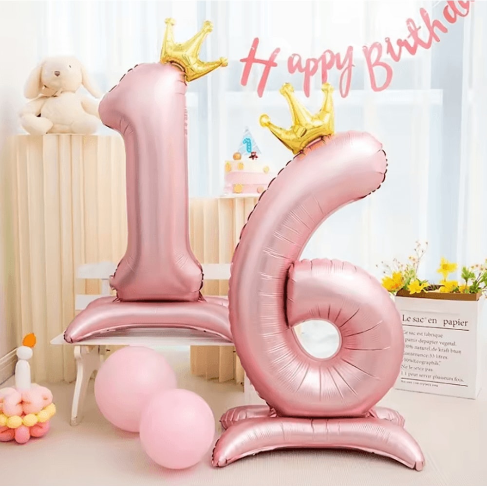 Elegant 40 Inch Number Balloons Princess Birthday Balloons With Pink Crown Balloons For Party Deco 2
