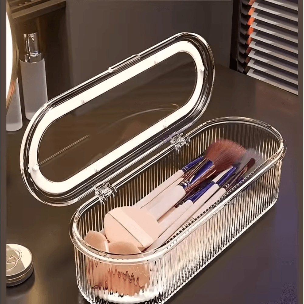 Clear Makeup Brush Organizer Acrylic Brush Holder With Lid Dustproof Cosmetic Storage Box For Vani 0