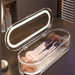 clear makeup brush organizer – acrylic brush holder with lid dustproof cosmetic storage box for vanity
