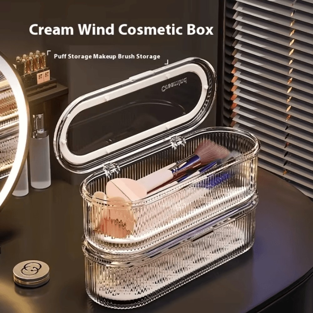 Clear Makeup Brush Organizer Acrylic Brush Holder With Lid Dustproof Cosmetic Storage Box For Vani 1