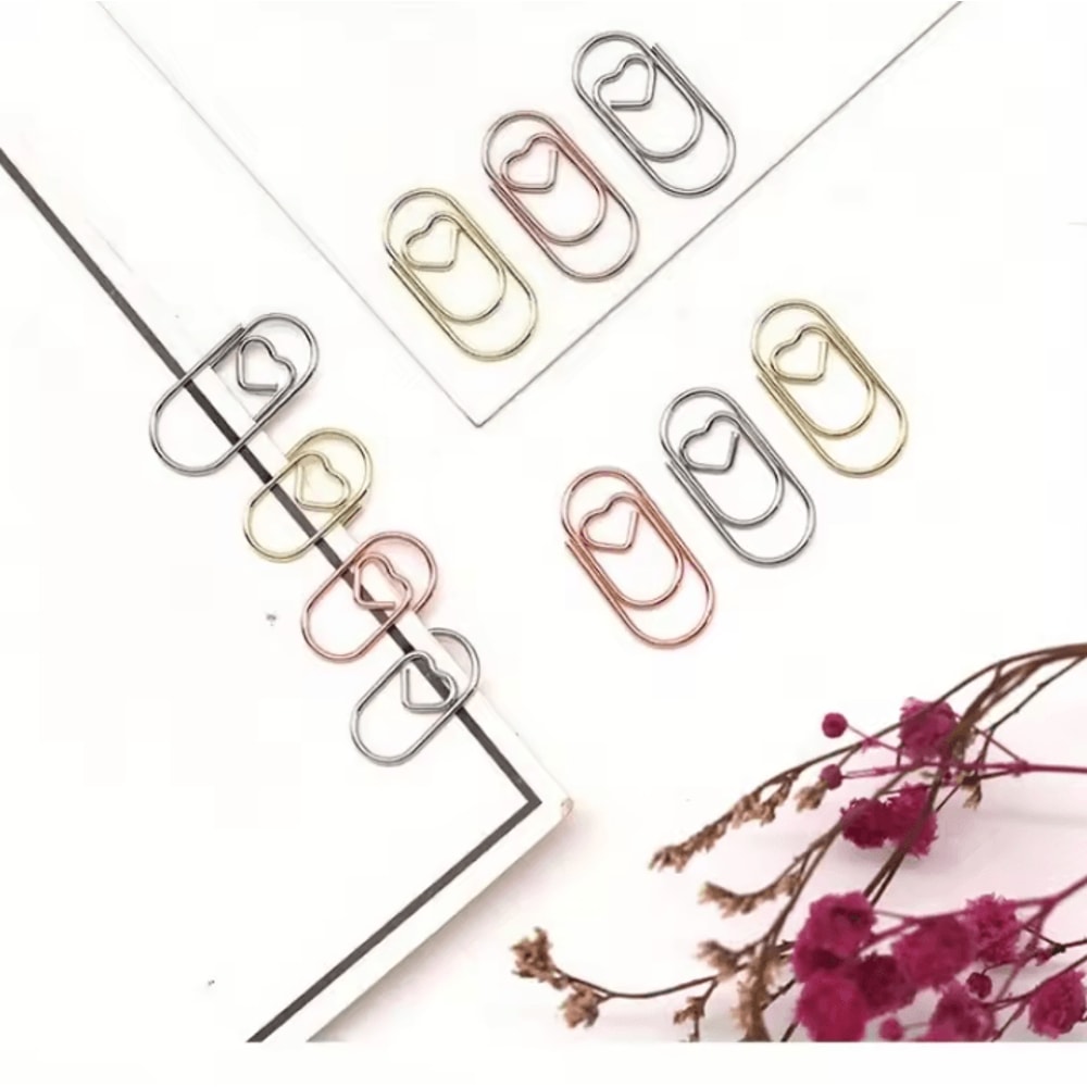 100PCS Mini Heart Shaped Paper Clips Cute Decorative Paperclips For Office School Home Organizatio 1