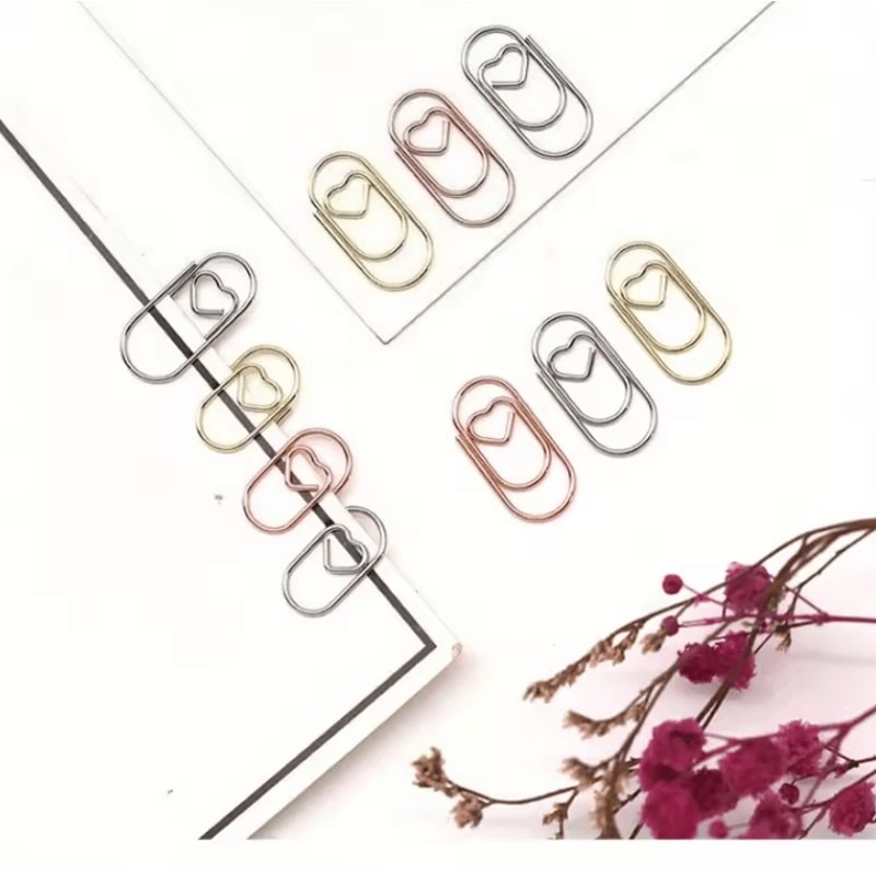 100PCS Mini Heart Shaped Paper Clips Cute Decorative Paperclips For Office School Home Organizatio 1