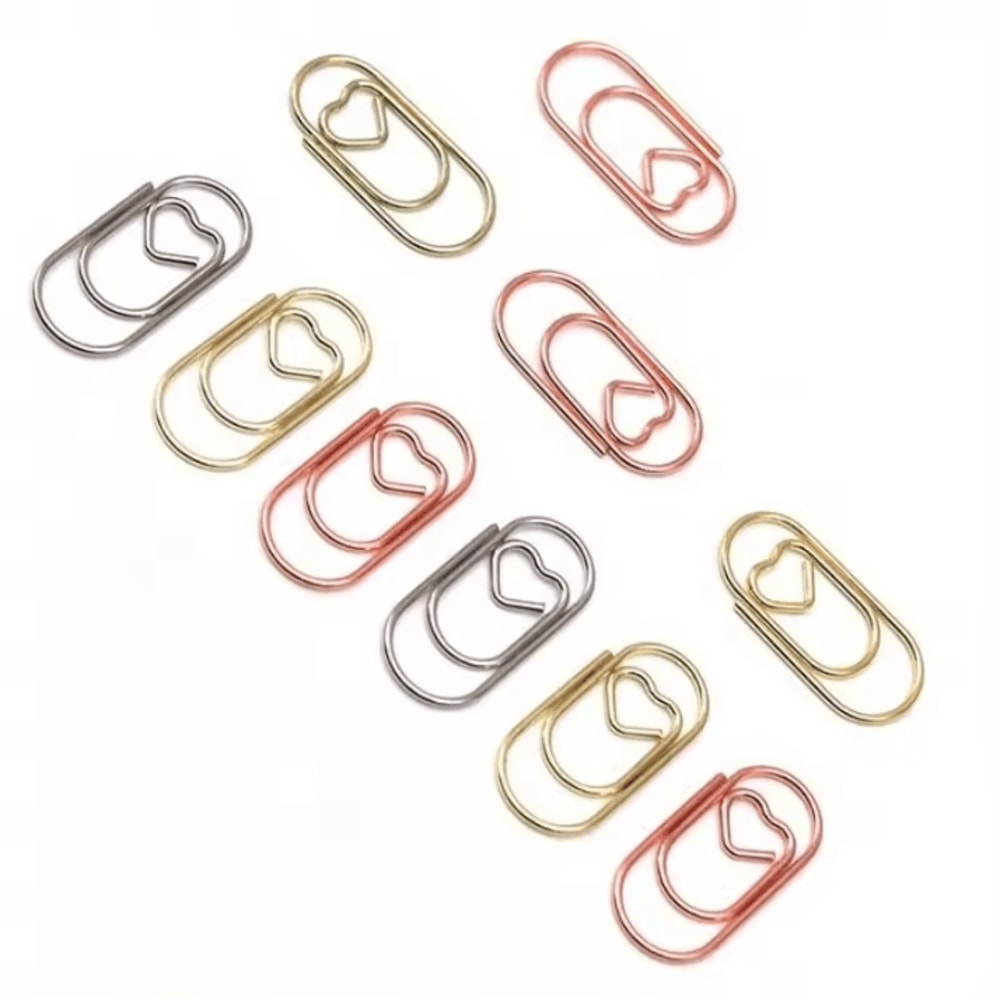 100PCS Mini Heart Shaped Paper Clips Cute Decorative Paperclips For Office School Home Organizatio 3