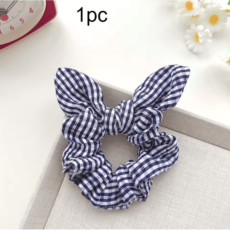 Plaid Plaid Hair Scrunchie NoDamage Ponytail Holder With Sweet Cat Ears Hair Accessory Vintage Sty 5