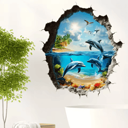1pc 3d wall decal ocean world – ocean theme wall sticker self-adhesive pvc home decor