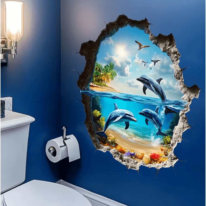 1PC 3D Wall Decal Ocean World Ocean Theme Wall Sticker SelfAdhesive PVC Home Decor 1