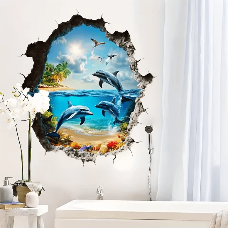 1PC 3D Wall Decal Ocean World Ocean Theme Wall Sticker SelfAdhesive PVC Home Decor 2
