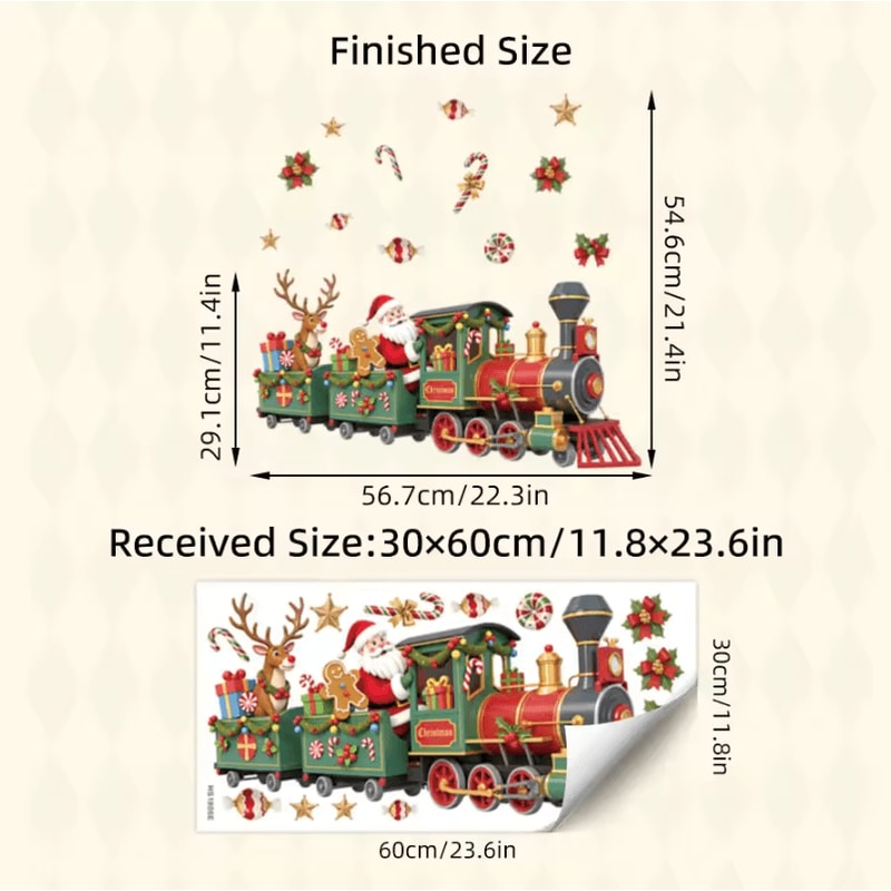 Santa Train Christmas Wall Sticker Whimsical Removable Christmas Wall Decals SelfAdhesive Holiday 5