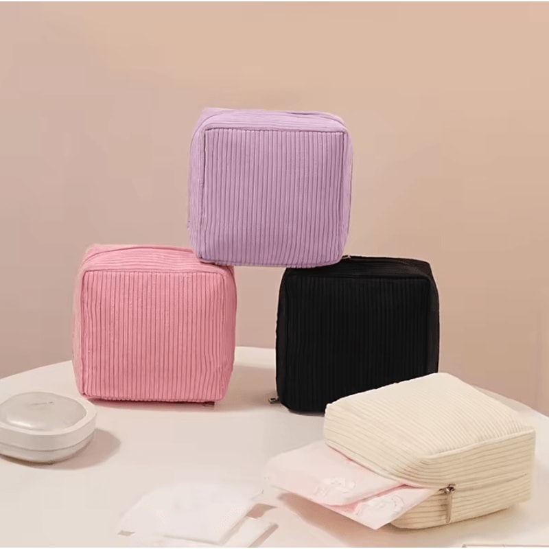 Makeup Toiletry Storage Bag Solid Color Sanitary Napkin Organizer Bag Large Capacity Travel Pouch 1